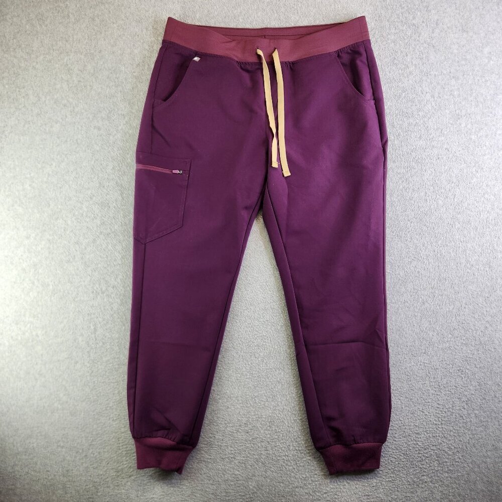Figs Burgundy Joggers with Tan Drawstring